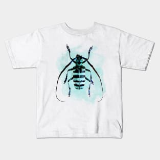 Dramabite Watercolor beetle illustration colourful blue cyan insect animal Kids T-Shirt